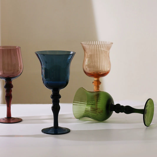 Foreign trade medieval red wine glass Italian brand light luxury color fresh and simple color glass retro goblet
