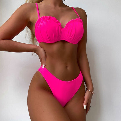 New Sexy Solid Color Bikini – European & American Fashion, Steel Support, Backless Split Swimsuit for Women