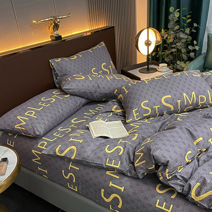 Internet celebrity cotton four-piece set pure cotton bedding bed pure color simple 100 quilt cover 1.8m fitted sheet three 4-piece set