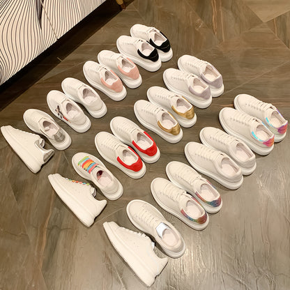 new muffin all-match thick-soled sports McQueen small white shoes women's leather casual shoes women's single shoes large size women's shoes
