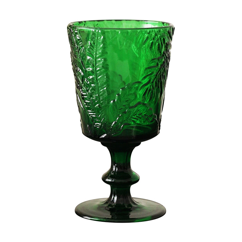 French embossed goblet green feather vine pattern champagne glass red wine foreign wine glass ins style retro green glass