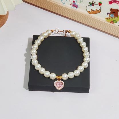 Pet cat devon kitten dog pearl necklace collar small fragrance breeze gemstone bow puppet accessories cross-border