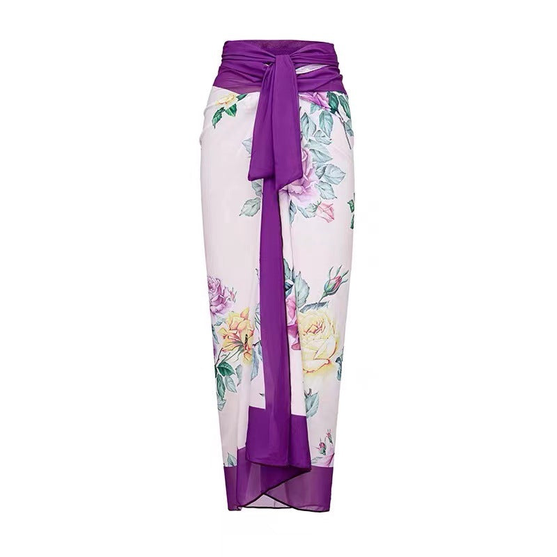 Sexy Retro One-Piece Swimsuit – Tight Fit, Strappy Design, Chiffon Cover-Up Skirt, European & American Fashion for Women