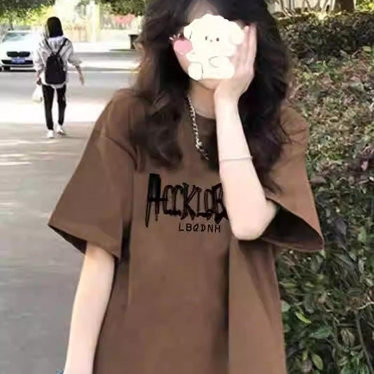Pure cotton American short-sleeved T-shirt women's new explosive summer loose oversized design niche half-sleeve upper clothes