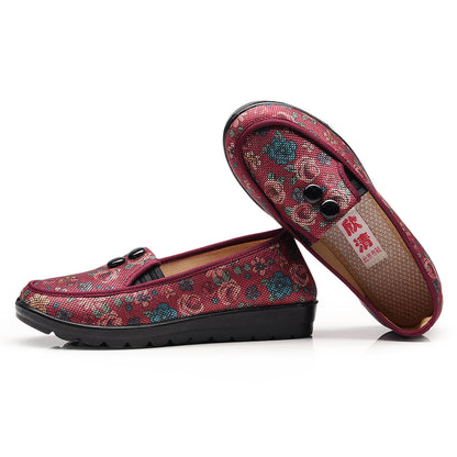 XQ/Xinqing female elderly single shoes high-grade flat heel casual belt buckle light and soft mother shoes old Beijing cloth shoes