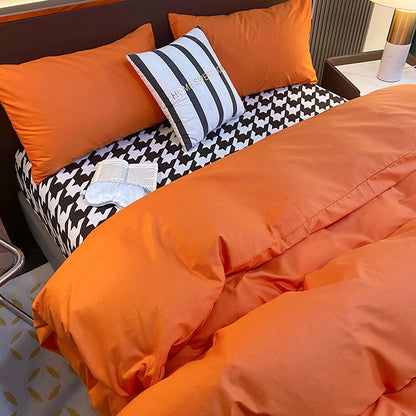 Internet celebrity cotton four-piece set pure cotton bedding bed pure color simple 100 quilt cover 1.8m fitted sheet three 4-piece set