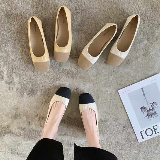 Su Yinyin's same style as Miss Daisy~French color matching square toe flat commuting shoes for women