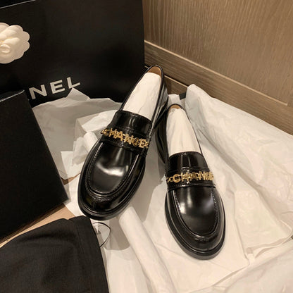 new all-match flat bottom British style leather thick bottom P home shoes small fragrance style loafers women's shoes small leather shoes women