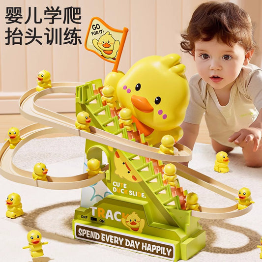 New Little Yellow Duck Electric Stair Climbing Toy Rail Car Slide Baby Puzzle 0-3 Years Old Baby Gift