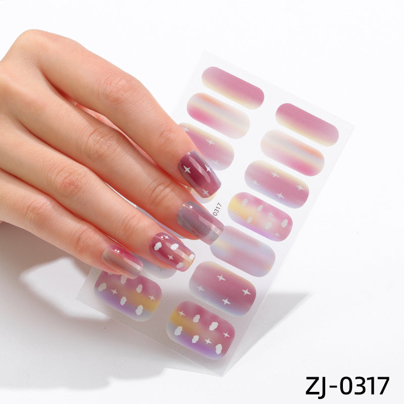 new French manicure stickers full paste ice transparent net red Japanese cartoon nail stickers cute nail polish film