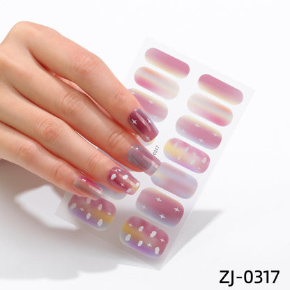 new French manicure stickers full paste ice transparent net red Japanese cartoon nail stickers cute nail polish film