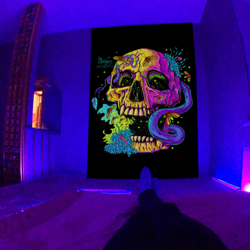 Amazon Black Light Skull Tapestry Ultraviolet Active Psychedelic Neon Tapestry Tree of Life Luminous Party Background