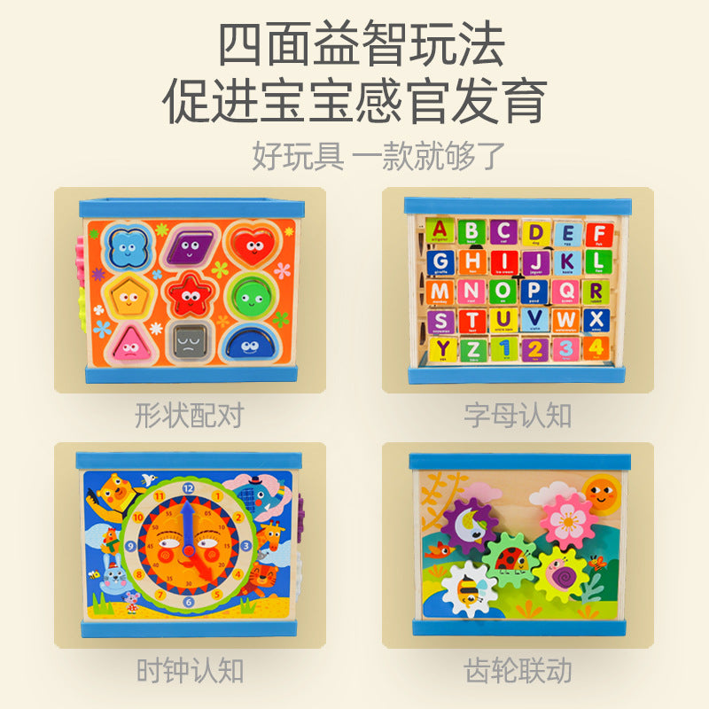 Children's Wooden Large Multifunctional Puzzle Big Wrapping Beads Treasure Chest Early Education Intelligence Matching Scene Intelligence Box Toys