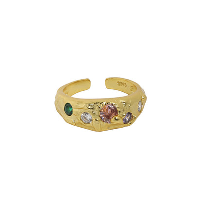 599 Korean version of ins niche design feeling cold wind micro-inlaid zircon texture texture S925 sterling silver open ring female