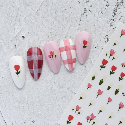 Olin Ting Nail Art Stickers Tulip Flowers Adhesive Nail Decals Net Red Small Fresh Nail Art Style Stickers
