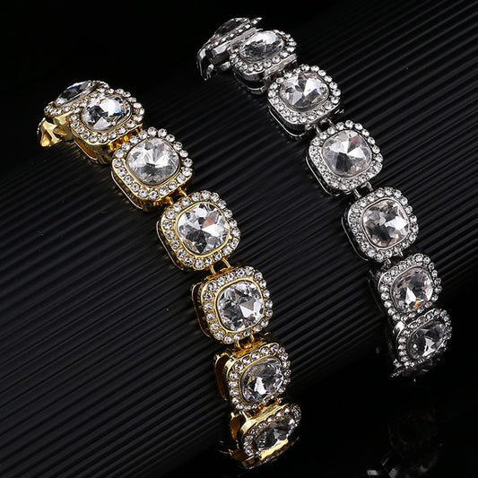 New European and American hip-hop men's 12mm glass simple Cuban necklace HipHop trend men's accessories factory direct supply