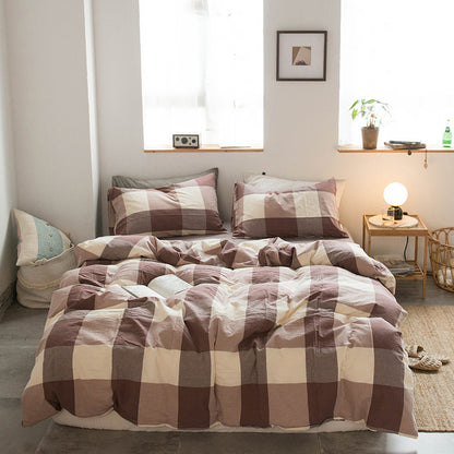 Japanese-style all-cotton non-printed washed cotton four-piece wholesale stripe-dyed good product four-piece dormitory bedding