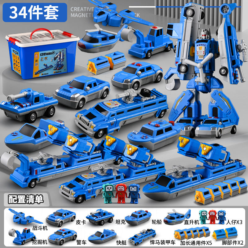 genuine children's magnetic transformer robot diamond building blocks magnetic boy toys magnetic assembly engineering vehicle