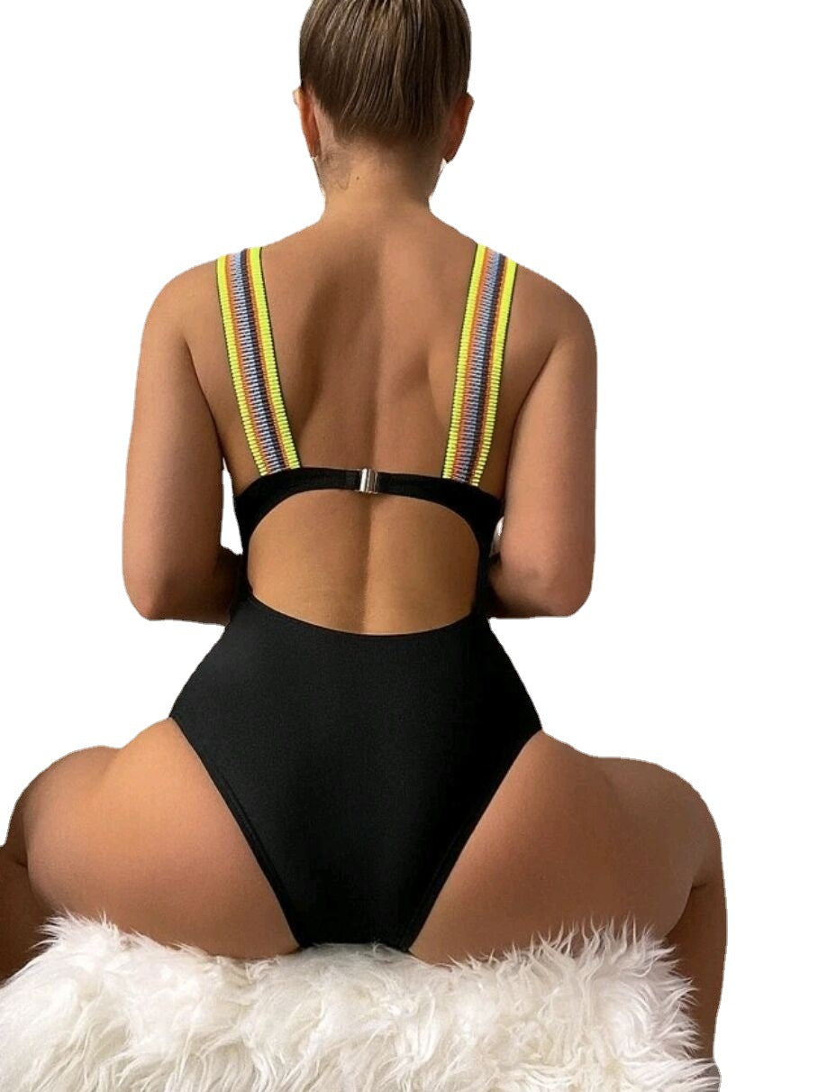 Sexy One-Piece Swimsuit – Solid Color, European & American Fashion, Women's Bikini
