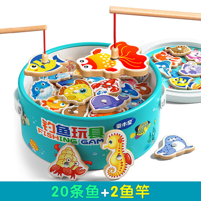 Kids Fishing Toys Magnetic Wooden Fish 1 to 3 Year Old Baby Educational Early Education Cognition Marine Fish First Year Gift