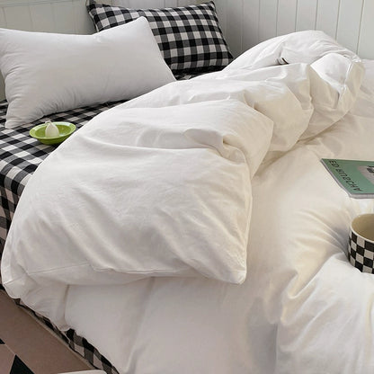 Pure cotton washed cotton bed four-piece set cotton Japanese-style bedding dormitory bed single three-piece solid color quilt cover fitted sheet