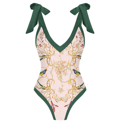 Sexy Retro One-Piece Swimsuit – Tight Fit, Strappy Design, Chiffon Cover-Up Skirt, European & American Fashion for Women