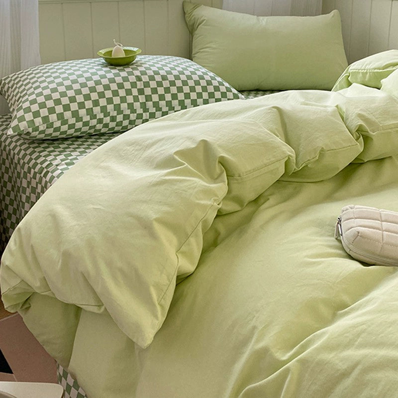 Pure cotton washed cotton bed four-piece set cotton Japanese-style bedding dormitory bed single three-piece solid color quilt cover fitted sheet