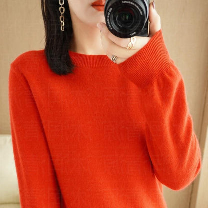 Sweater women's autumn and winter crew neck long sleeve pullover knitted sweater women's women's  sweater base shirt women's top Korean