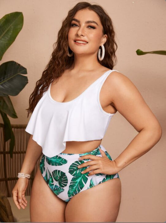 Sexy Plus Size Printed High Waist Split Bikini – European & American Style