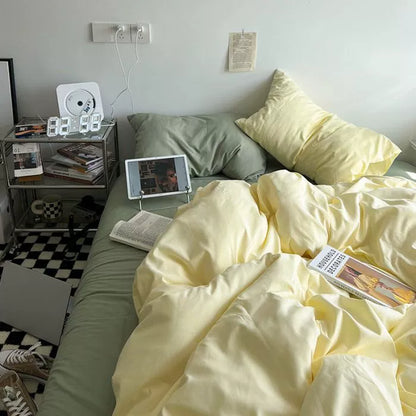 Ins double fight washed cotton four-piece solid color bed sheet quilt cover student dormitory three-piece bedding single double bed sheet 4