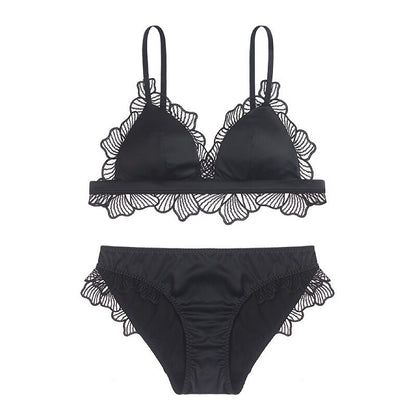 French triangle cup underwear Bralette no steel ring thin section satin cloth splicing appliqué lace edge bra set