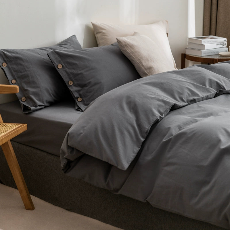 Pure cotton washed cotton bed four-piece set cotton Japanese-style bedding dormitory bed single three-piece solid color quilt cover fitted sheet