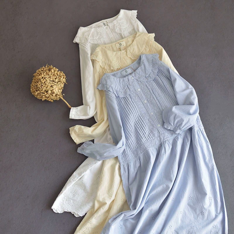 Jansen's first love style doll collar dress 381 Mori girl sweet long-sleeved cotton spring A-line lace skirt