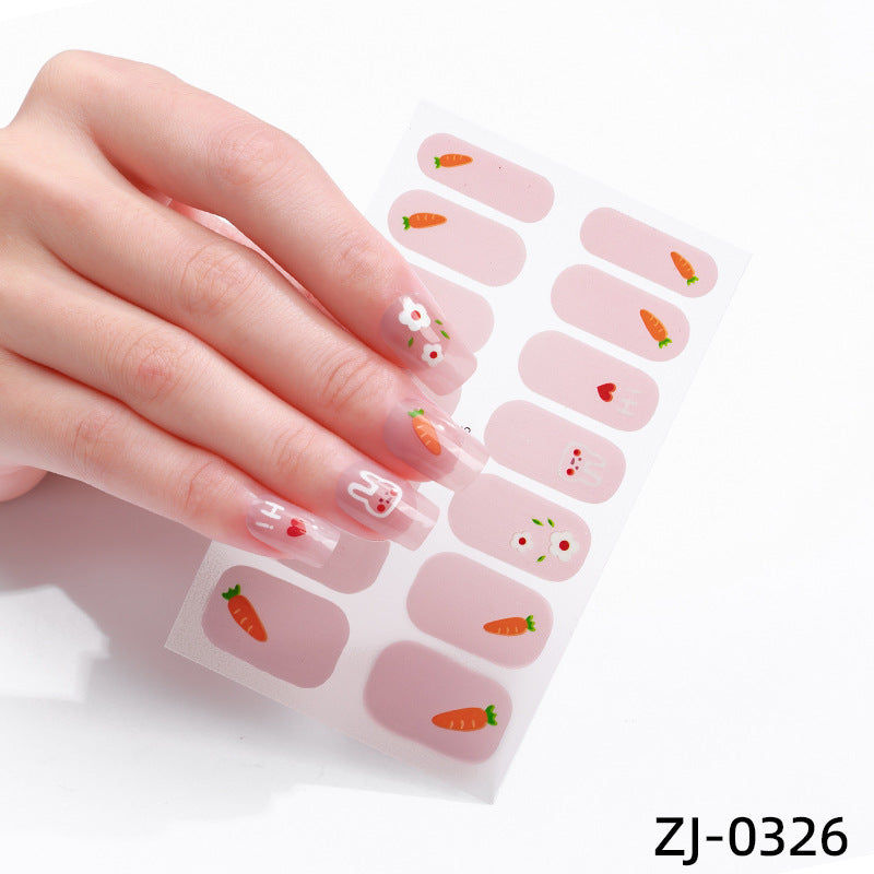 new French manicure stickers full paste ice transparent net red Japanese cartoon nail stickers cute nail polish film