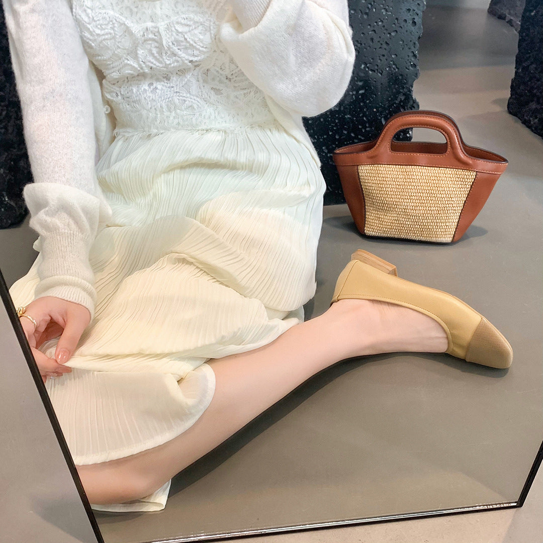 Su Yinyin's same style as Miss Daisy~French color matching square toe flat commuting shoes for women