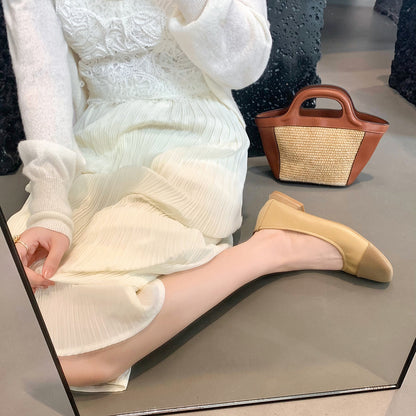 Su Yinyin's same style as Miss Daisy~French color matching square toe flat commuting shoes for women