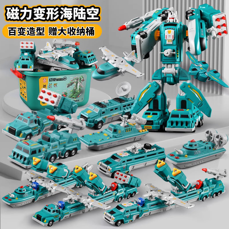 genuine children's magnetic transformer robot diamond building blocks magnetic boy toys magnetic assembly engineering vehicle