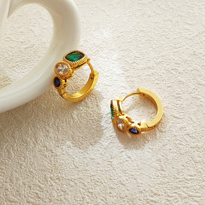 Color contrast zircon geometric earrings