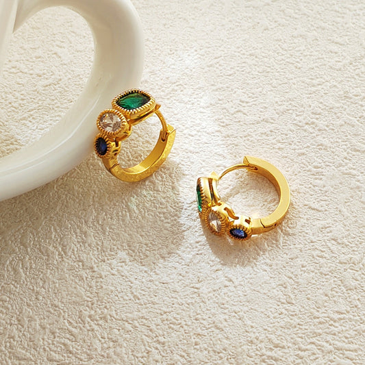 Color contrast zircon geometric earrings