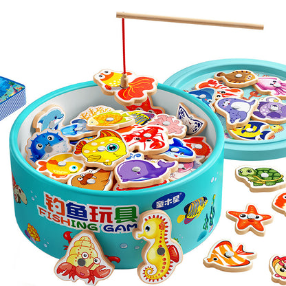 Kids Fishing Toys Magnetic Wooden Fish 1 to 3 Year Old Baby Educational Early Education Cognition Marine Fish First Year Gift