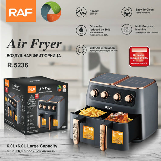 RAF Dual Basket Air Fryer  European Standard, Large Capacity, Multi-Functional, Oil-Free Electric Fryer for Home Use