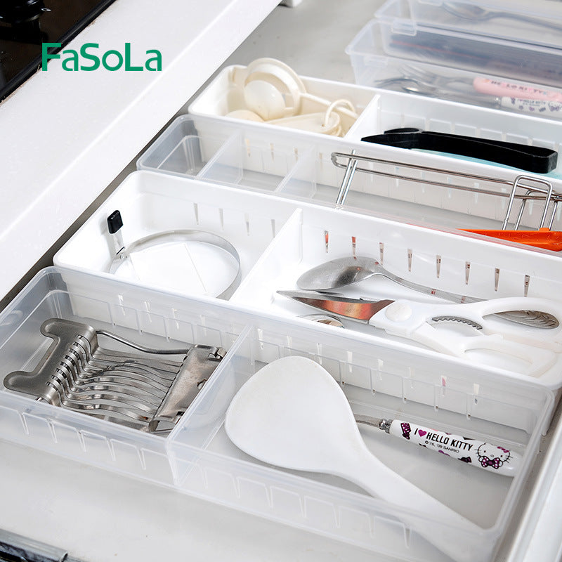 FaSoLa Japanese Kitchen Drawer Storage Box Transparent Plastic Cosmetic Coverless Rectangular Classification Storage Box