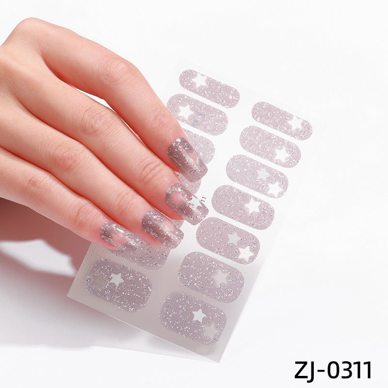 new French manicure stickers full paste ice transparent net red Japanese cartoon nail stickers cute nail polish film