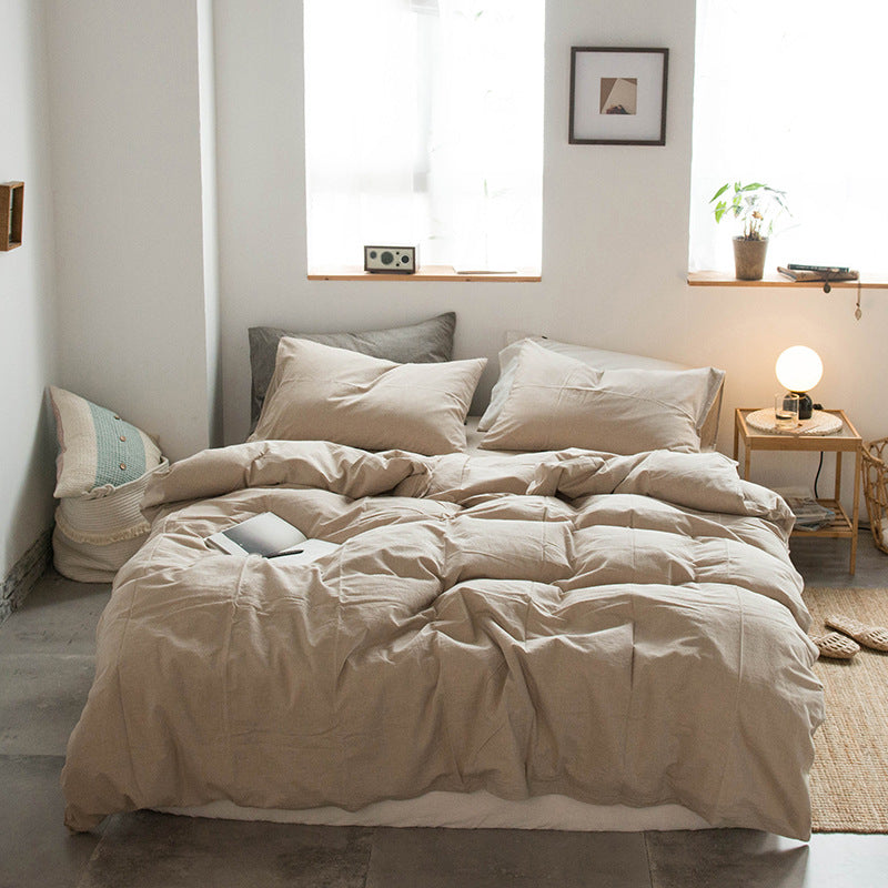 Japanese-style all-cotton non-printed washed cotton four-piece wholesale stripe-dyed good product four-piece dormitory bedding