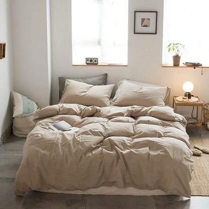 Japanese-style all-cotton non-printed washed cotton four-piece wholesale stripe-dyed good product four-piece dormitory bedding