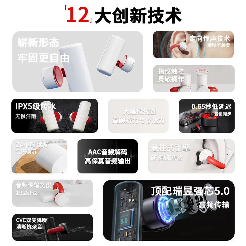 POLVCDG/Platinum Code BT-980 Wireless Clip Ear Bone Conduction Bluetooth Headphones No Sound Leakage No Pain No Sensation to Wear