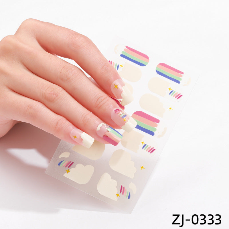 new French manicure stickers full paste ice transparent net red Japanese cartoon nail stickers cute nail polish film