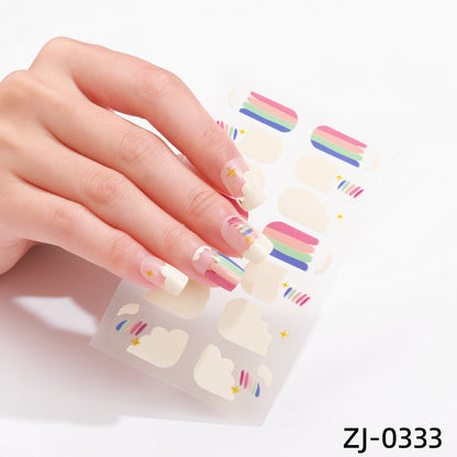 new French manicure stickers full paste ice transparent net red Japanese cartoon nail stickers cute nail polish film