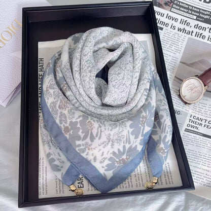 warm square scarf, magnetic buckle, triangle silk scarf, cotton scarf, women's spring, autumn and winter, style scarf, temperament and versatile