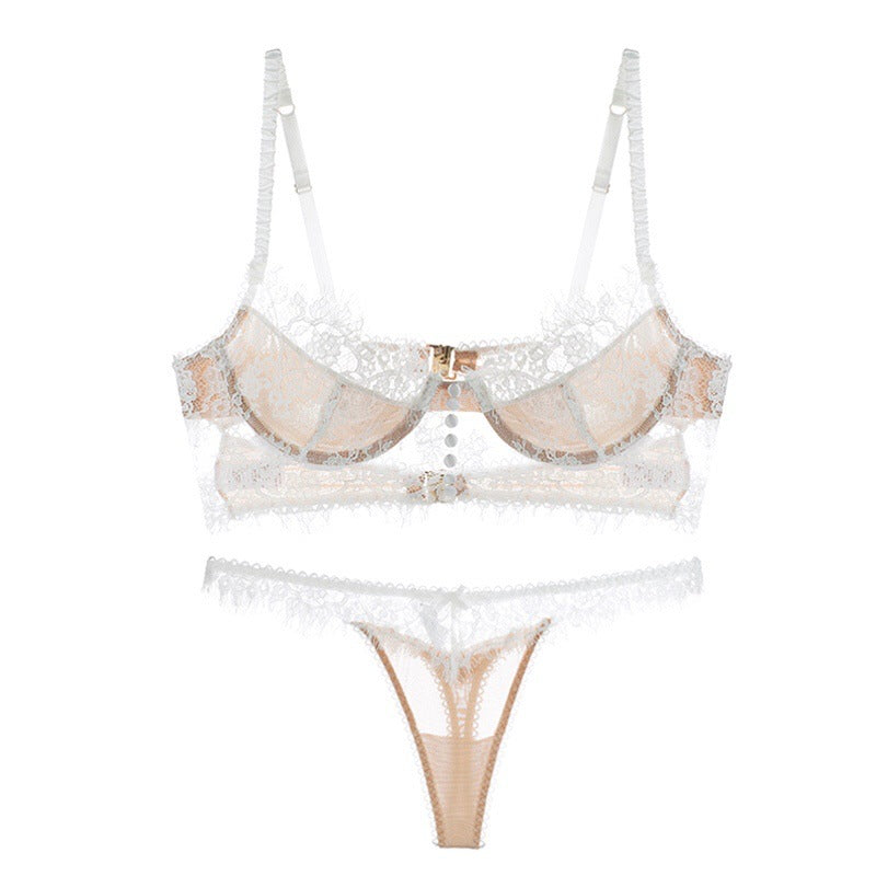 French lace long underwear women's big breasts small sexy bra beautiful back ultra-thin bra set forlovea